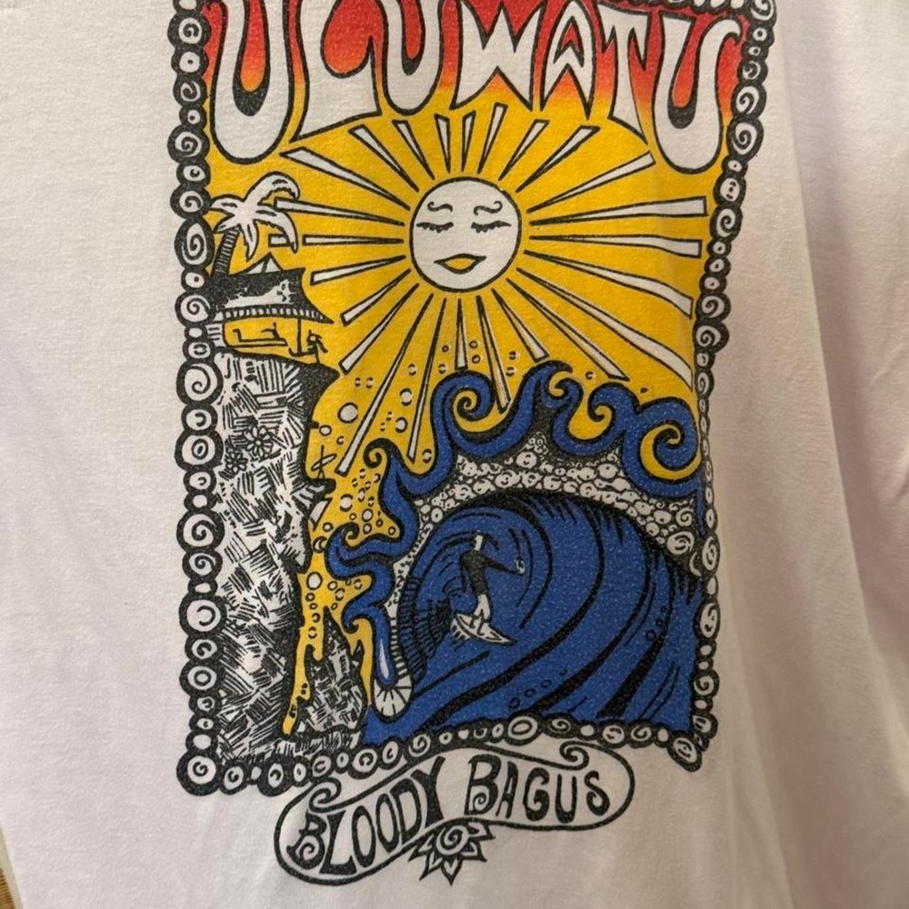 Bloody Bagus Uluwatu Bali Surf Graphic T-Shirt Mens White Large Fits Medium